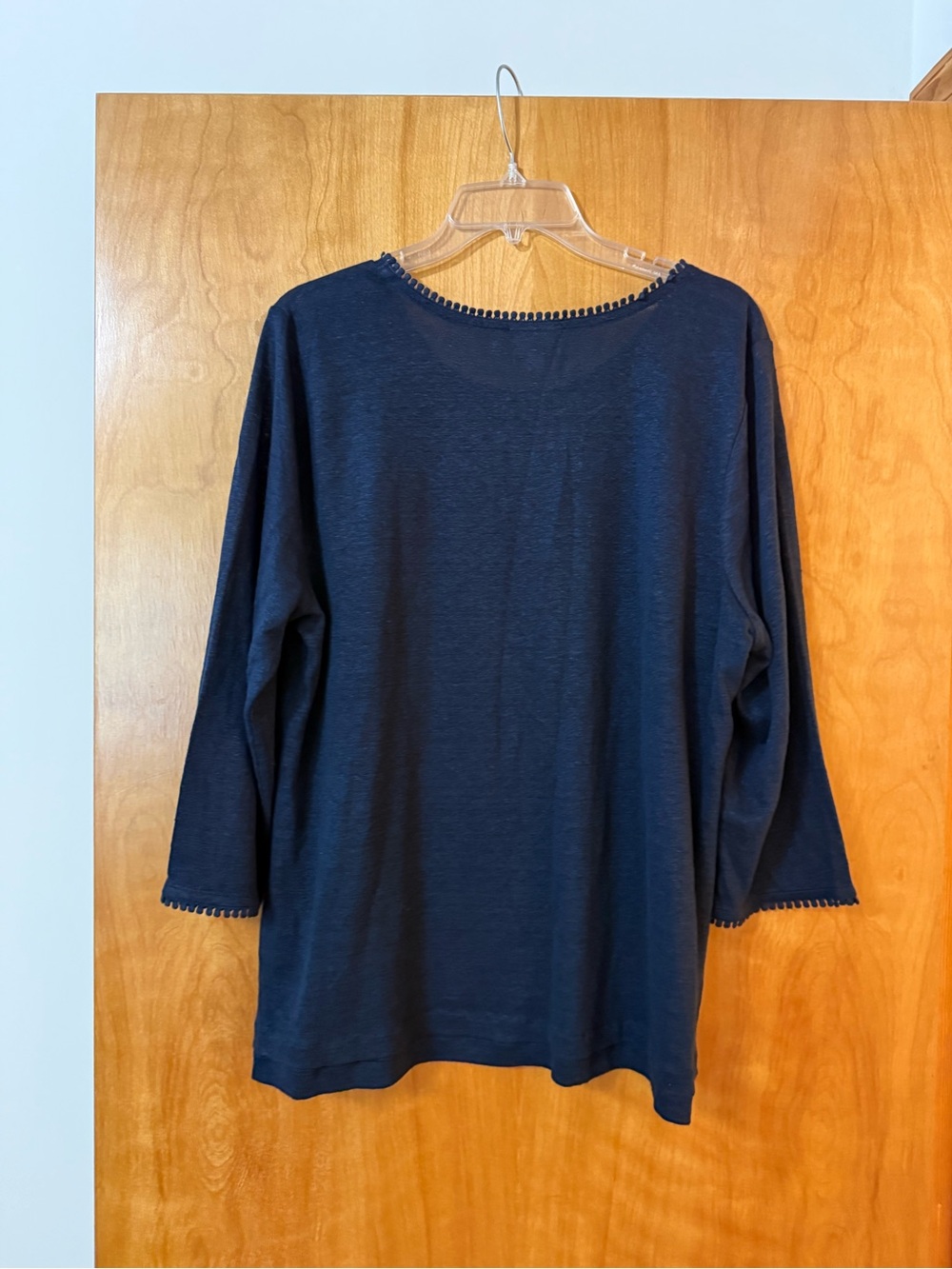 J. Jill Love Linen Navy Blue Crew Neck Top Shirt Decorative Trim NWT Size XL - Picture 9 of 9